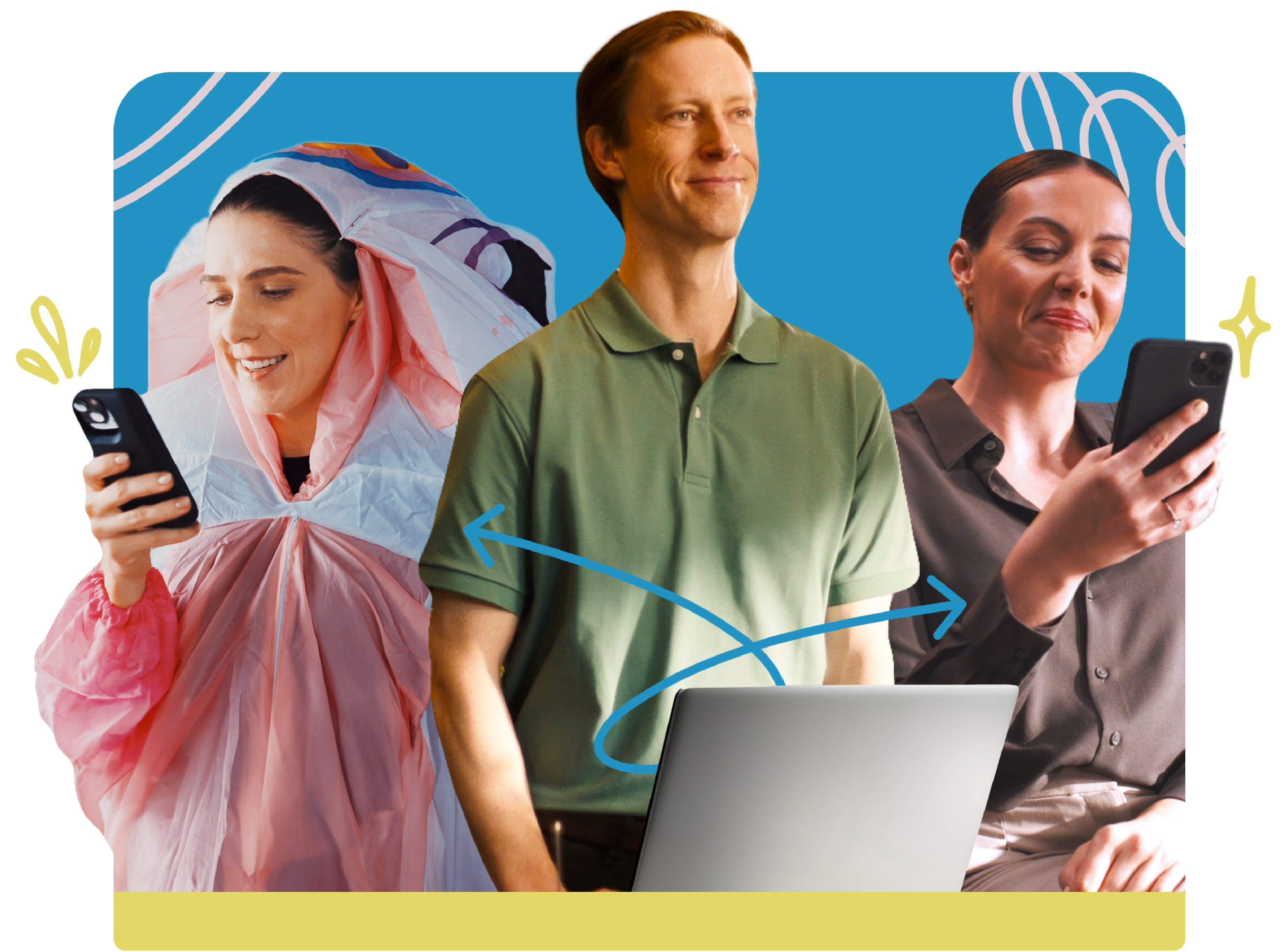 ClickSend Brand Header Image featuring man receiving SMS notifications, text marketing and other business communications.